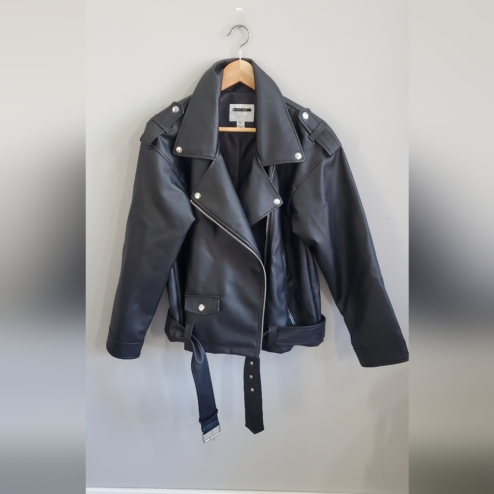 Noisy May vegan leather biker jacket. women's small EUC